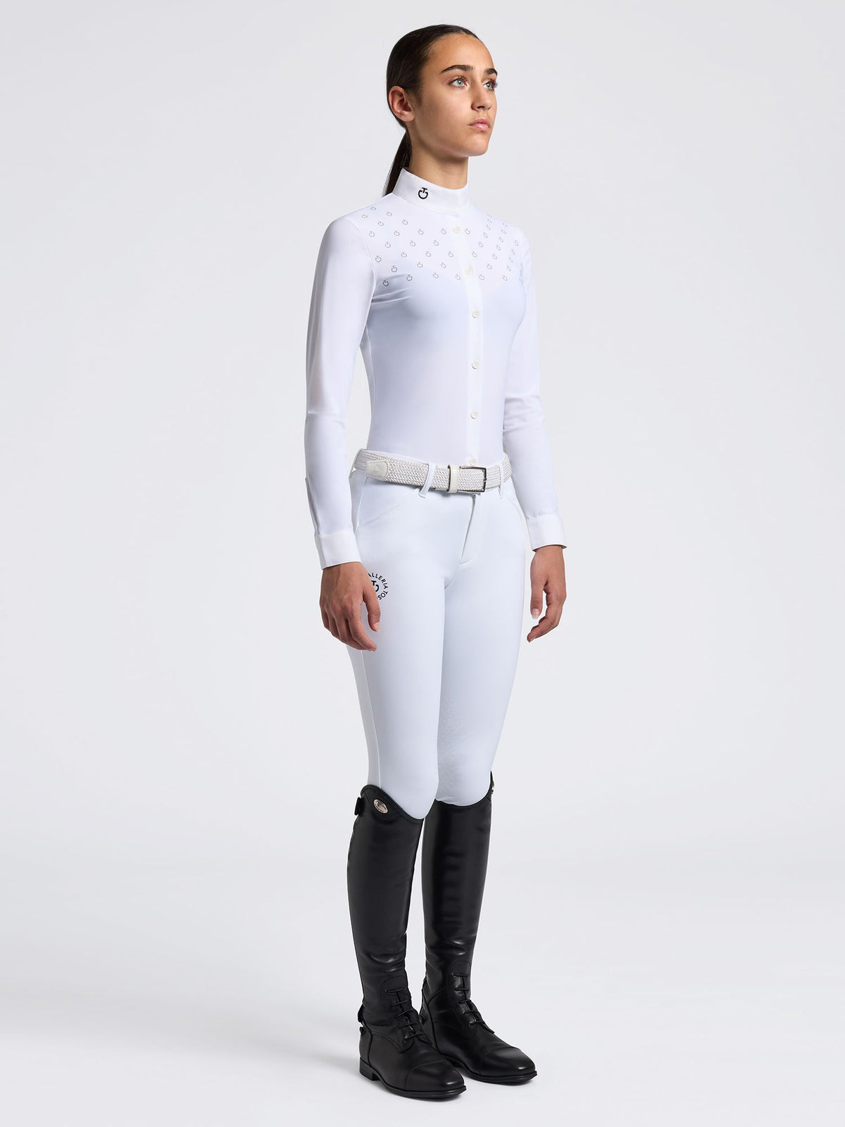CT Girls Jersey Long Sleeve Button Competition Shirt Vit