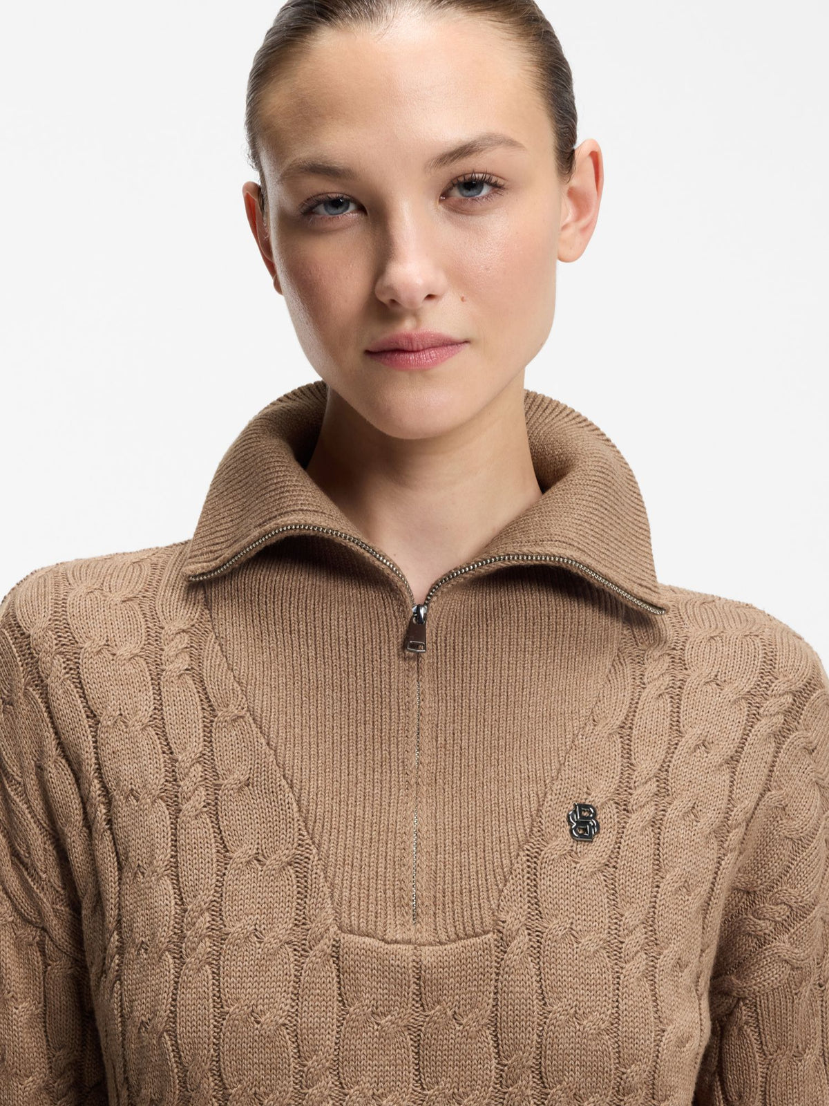 Ella Stickad Tröja Zip Troyer Walnut
