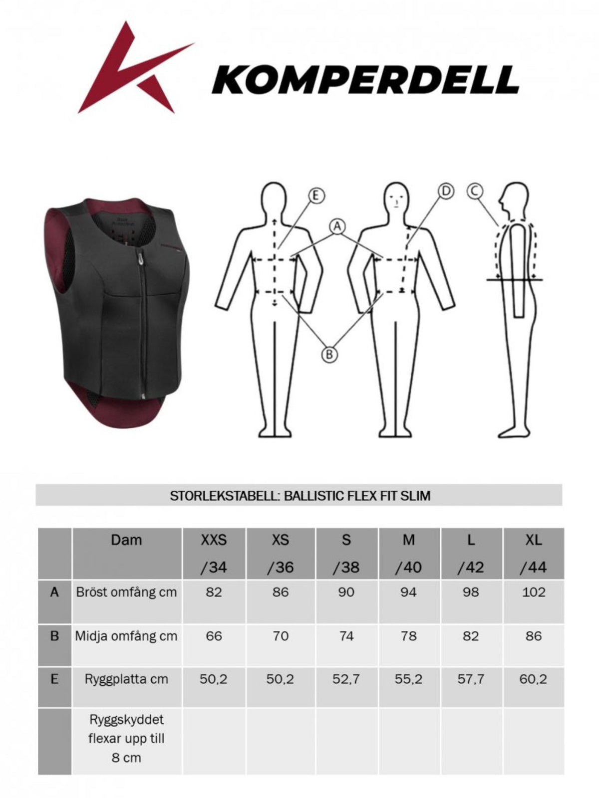 Ryggskydd Ballistic Flex Fit Slim Svart/Bordeaux